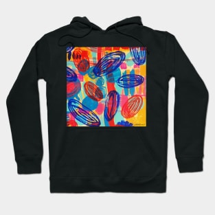 Blue and Red Ovals on Textured Background Hoodie